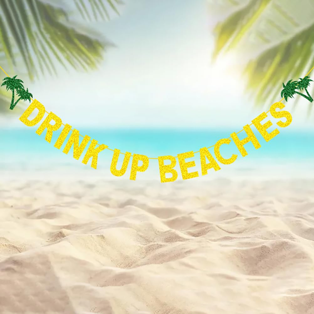 Cabilock Hawaiian Party Banner - Golden Palm Tree Drink up Beaches' Pennant for Summer Gatherings and Beach Themed Events image number 6