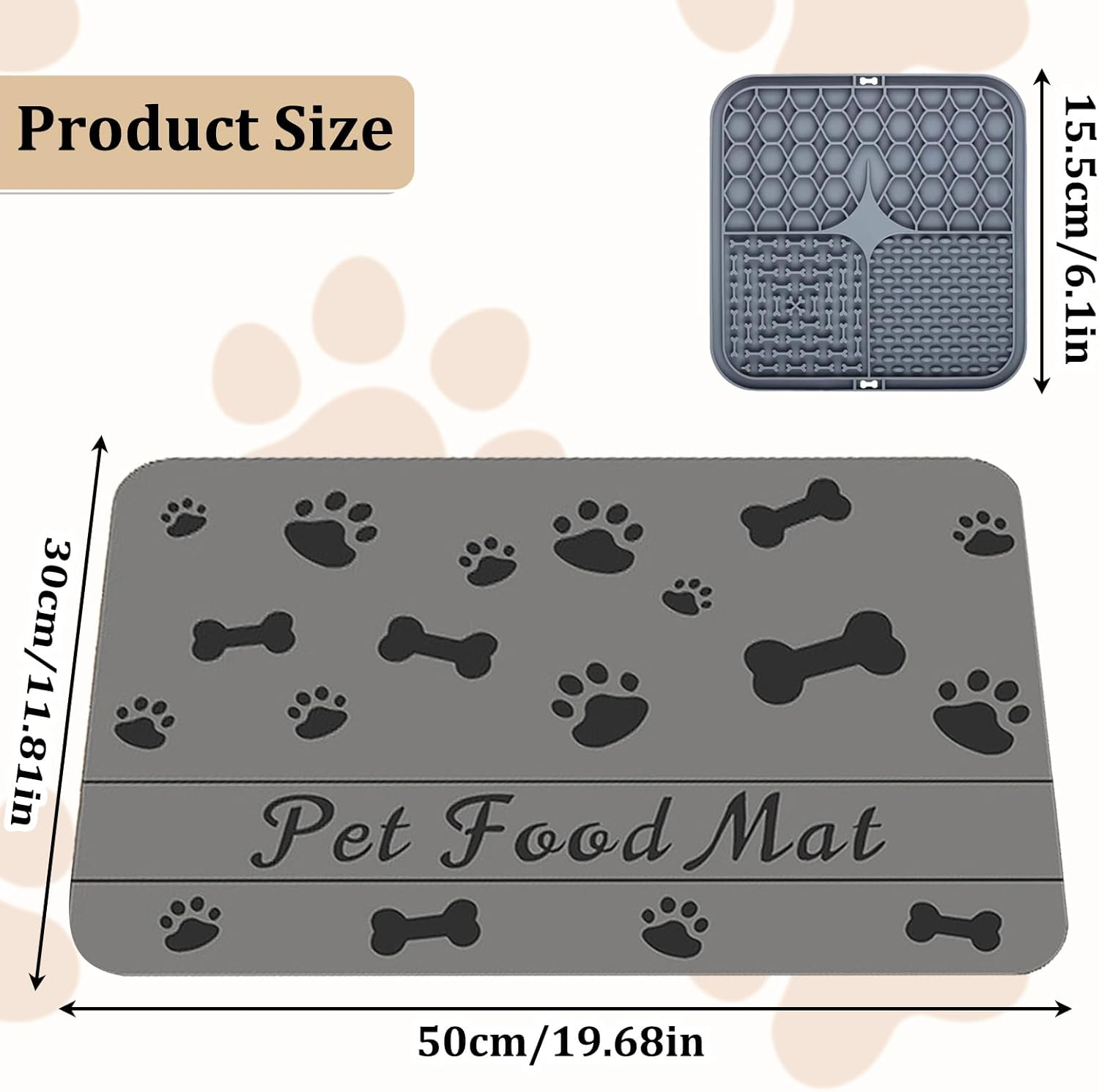 KASESSS Feeding Mat for Dogs, Cats, 30 X 50 Cm and Licking Mat Set, Absorbent Feeding Bowl Mat, Non-Slip Bowl Mat, Dogs, Cats, Quick-Drying Mat, Dog Bowl, Grey, Dog Accessories image number 5