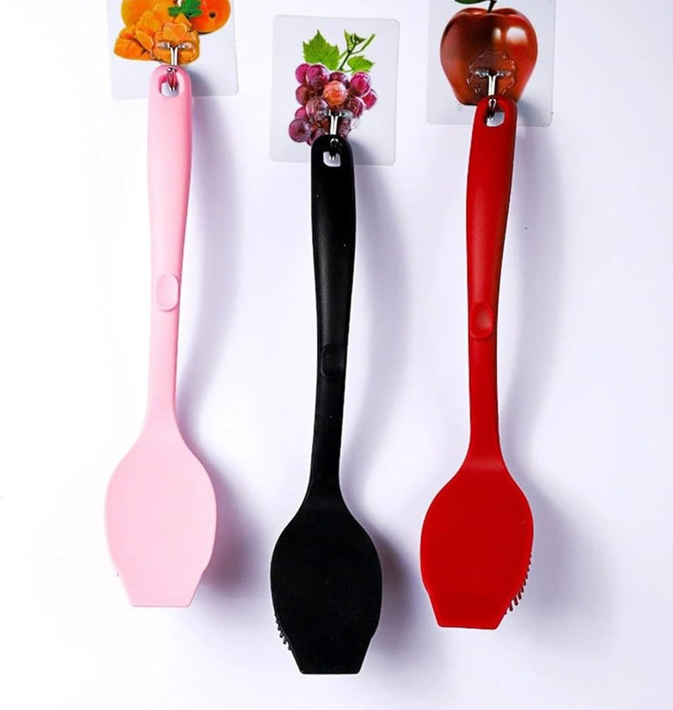 Operitacx Long Handle Silicone Dish Washing Brush for Kitchen Pots Pans and Sinks with Elastic Bristles and Hanging Loop Easy Storage - Red image number 3