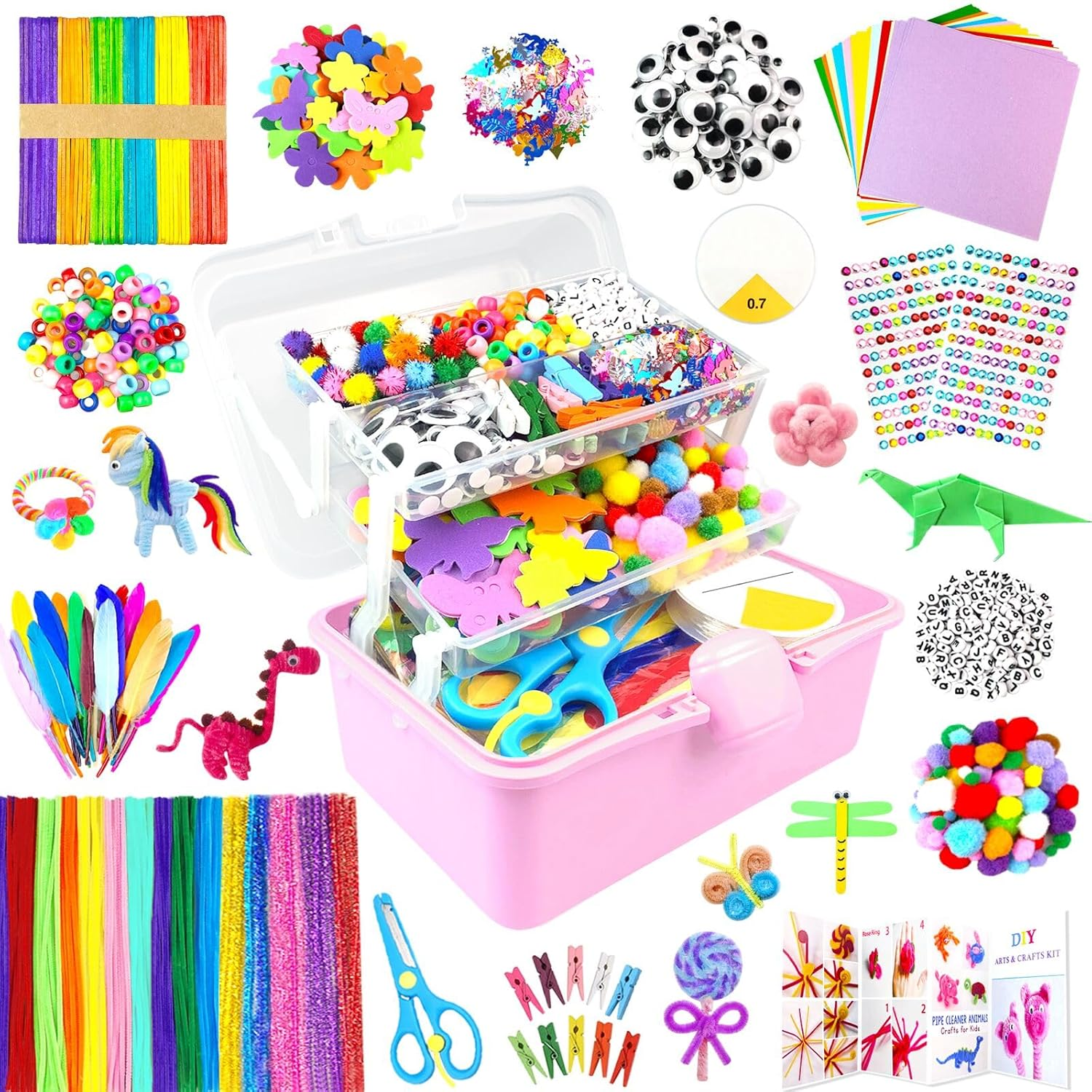 ZEIZHUBN 3000 Pieces Craft Set Children, DIY Craft Case Children with Pipe Cleaner, Googly Eyes, Creative Scrapbooking Craft Box, Craft Supplies for Girls Boys 4-8, 8-12 Years Gift