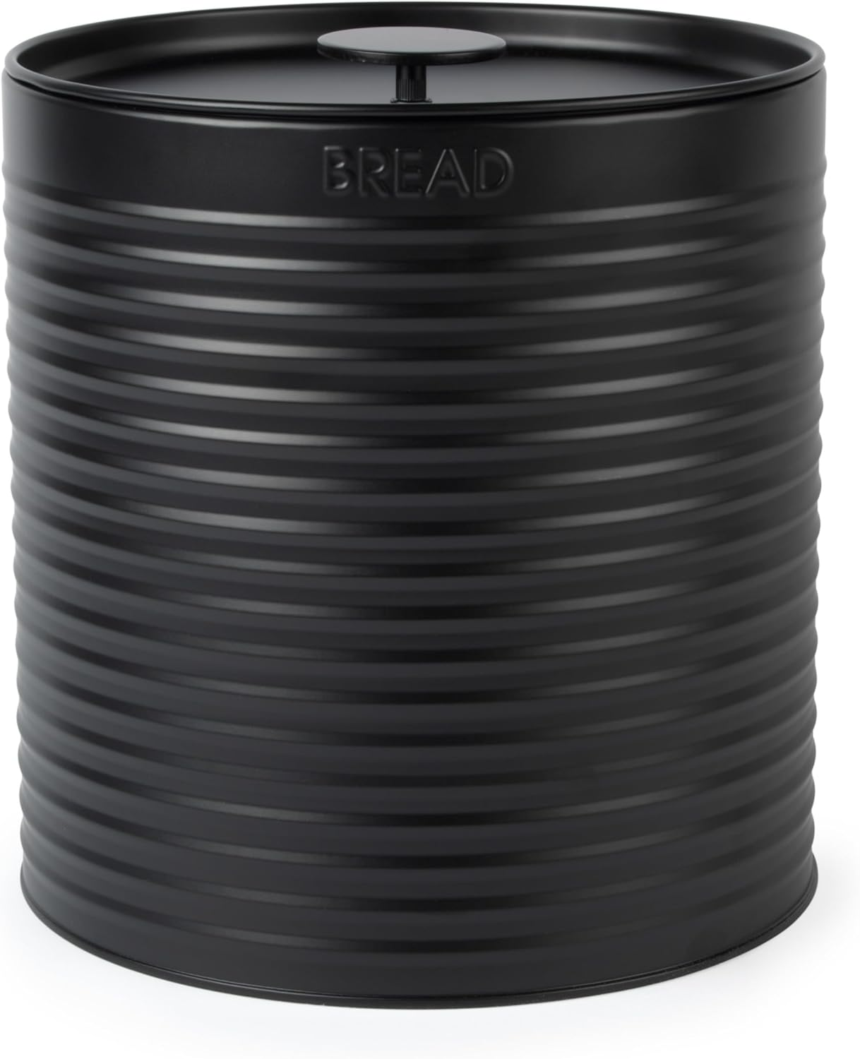 Russell Hobbs RH03269EU7 Ribbed Bread Bin &ndash; Metal Bread Box, Large Kitchen Canister, Countertop Storage/Organisation, Durable Powder-Coated Steel, Pull Top Lid, Easy to Clean, Ribbed Design, Black