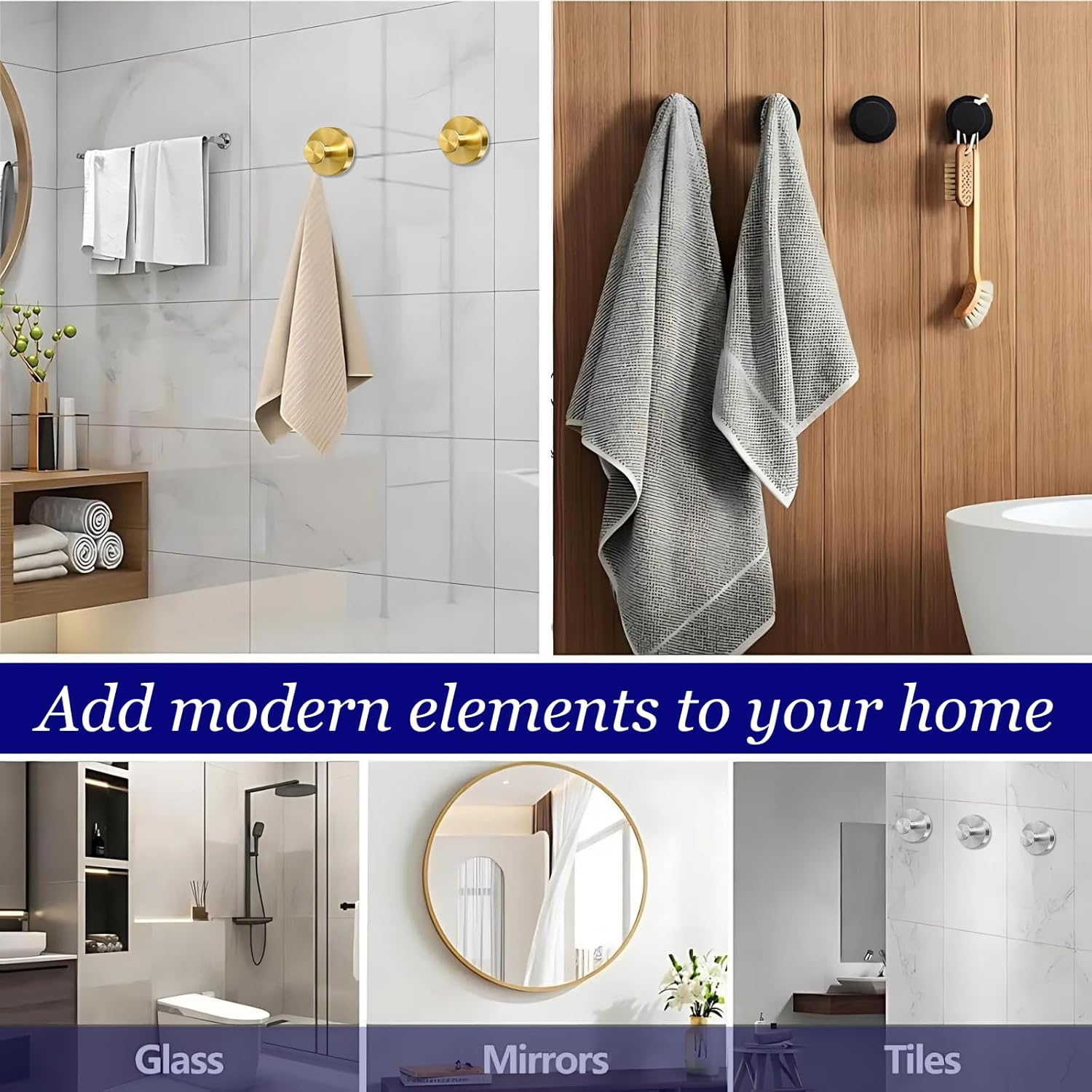 No-Drill Suction Hooks, 2024 Upgraded Stainless Steel Waterproof Hooks for Bathroom, Shower, Kitchen, and Mirrors, Heavy Duty Towel Holders(Multipack, Matte Black) image number 2