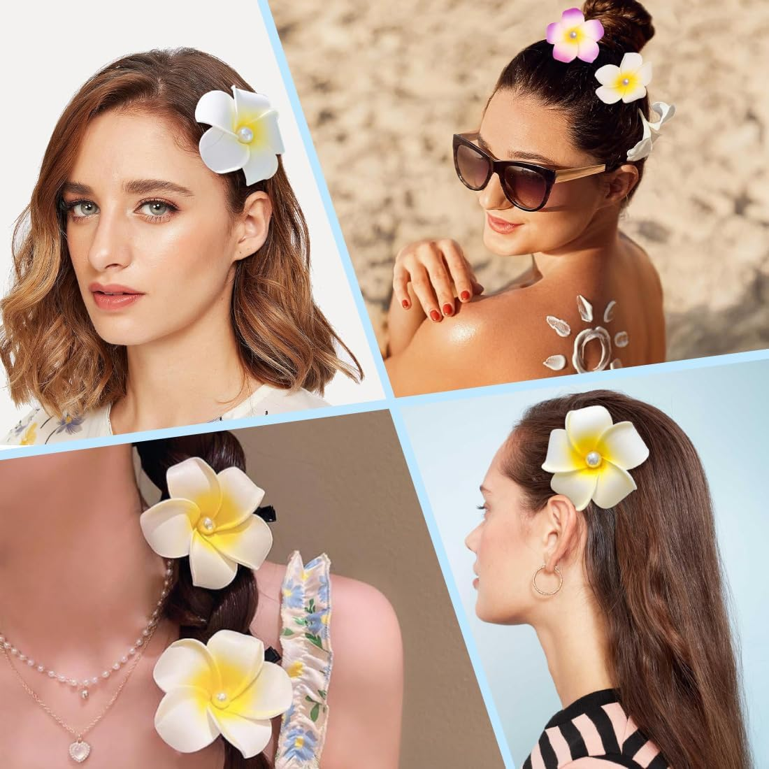 SIRLOMU Set of 9 Hawaiian Plum Tropical Bohemian Women Party Beach Party Flower Hair Clips image number 1