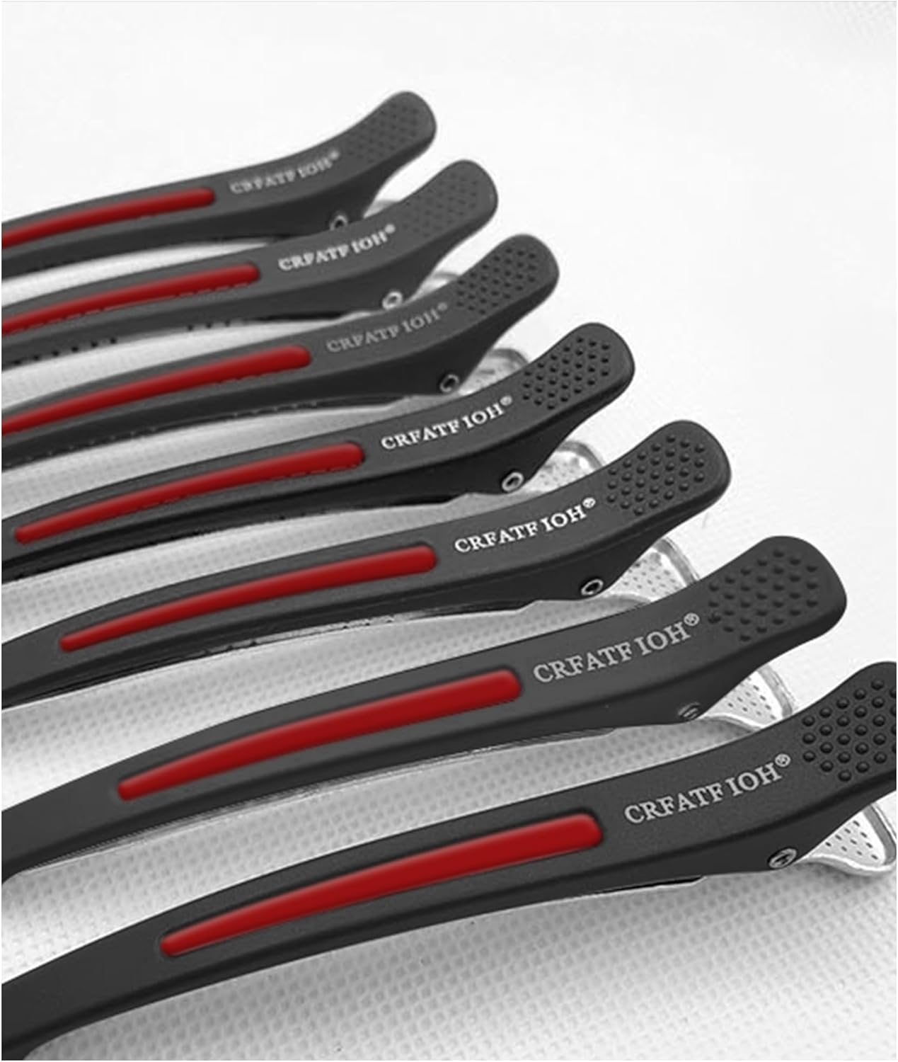 Pack of 12 Hair Clips, Professional Section Clips, Hairdresser, Non-Slip Hair Clips with Duck Beak and Silicone Band, Hair Cutting Clips for Hairdressing Salon and Home (Black Red) image number 2