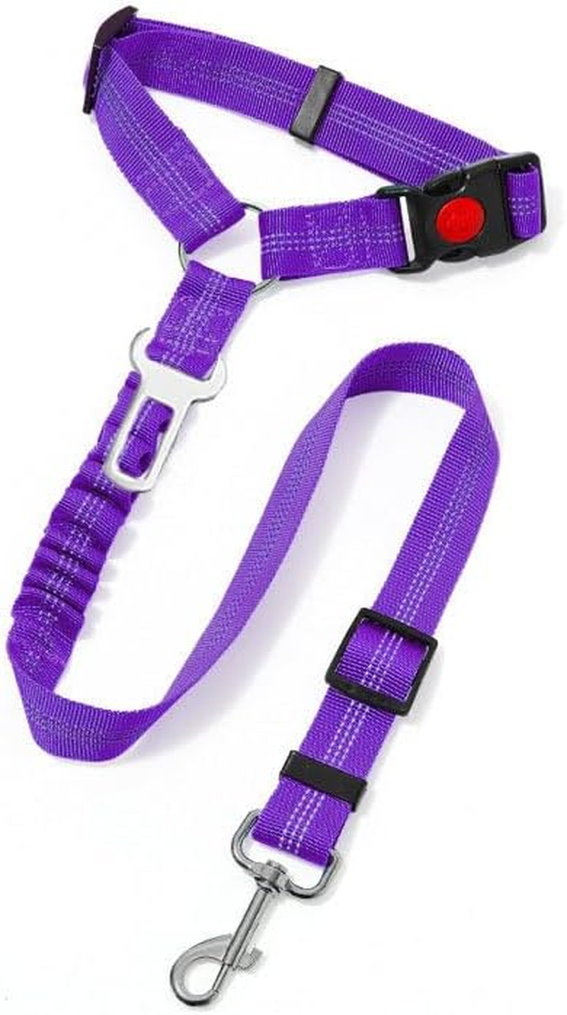Dog Safety Car Seat Belt - Elastic Nylon Vehicle Seatbelt plus Durable Tangle-Free Harness - Perfect for Pet Safet (Purple, 84 * 2.5CM)