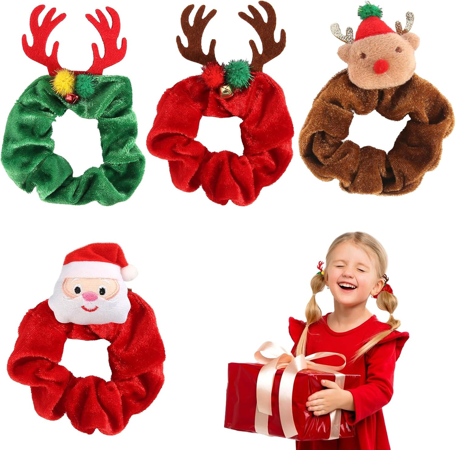Pack of 4 Christmas Hair Bobbles Velvet Scrunchies Hair Bobbles Scrunchies for Women Elastic Hair Bobbles Girls Christmas for Girls Women image number 3