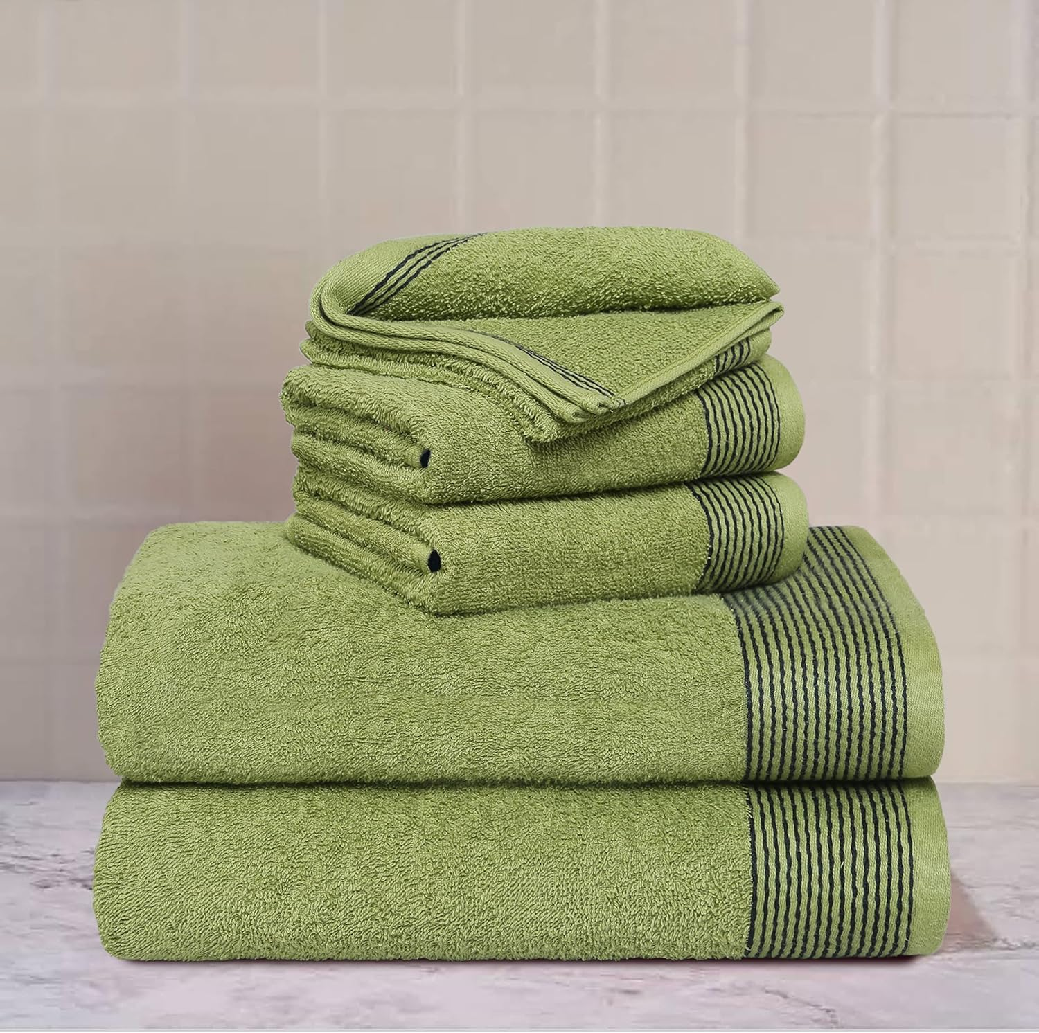 Belizzi Home 100% Cotton Ultra Soft 6 Pack Towel Set, Contains 2 Bath Towels 28X55 Inchs, 2 Hand Towels 16X24 Inchs & 2 Washcloths 12X12 Inchs, Compact Lightweight & Highly Absorbant - Kiwi Green