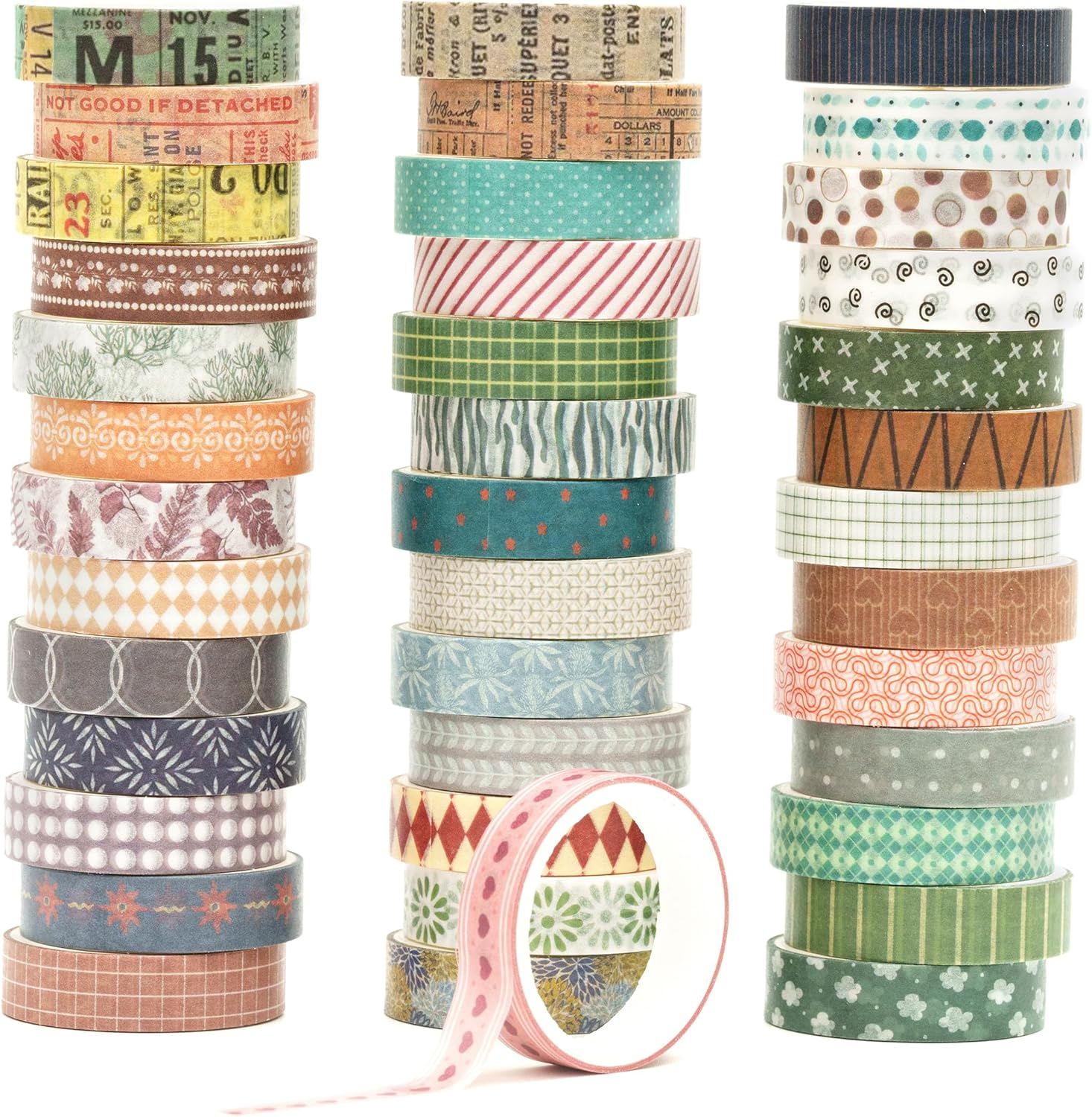 YUBBAEX 40 Rolls Basic Pattern Masking Tape Set Retro Washi Tape for Art DIY Craft Valet Journal Supplies Planner Scrapbooking Card Gift Wrapping (2-Retro Dream)