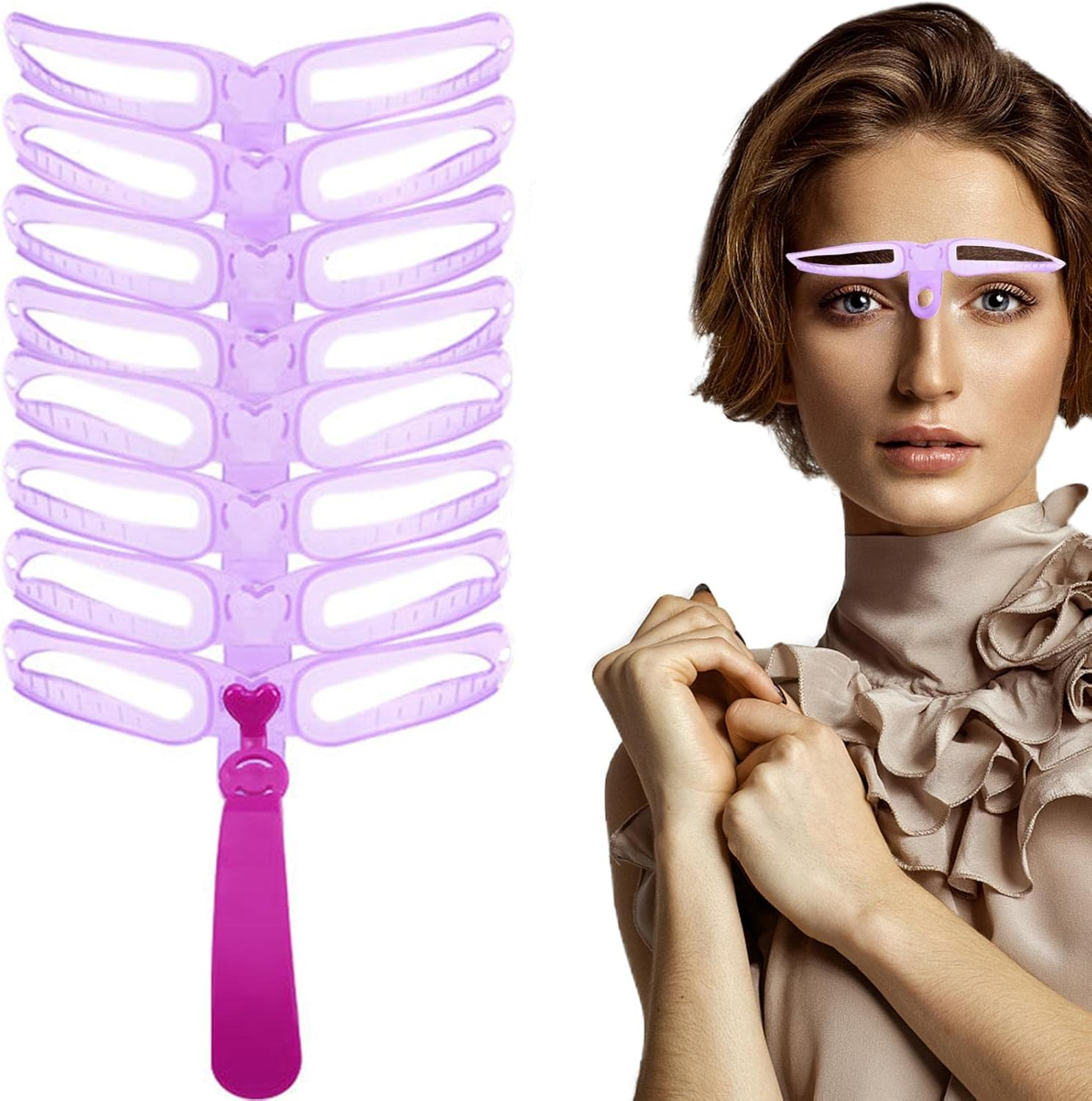 Eyebrow Stencils Reusable,8 Styles Waterproof Eyebrow Grooming Kit with Strap - Eyebrow Template with Handle for Beginners, Washable Brow Stencil Kit Strop-Au image number 6