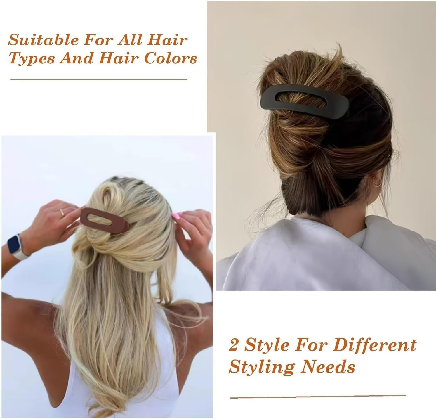 French Concord Lay Flat Claw Clips, 6Pcs French Concord Flat Hair Clips,French Flat Hair Clips Curved Claw Clips image number 1