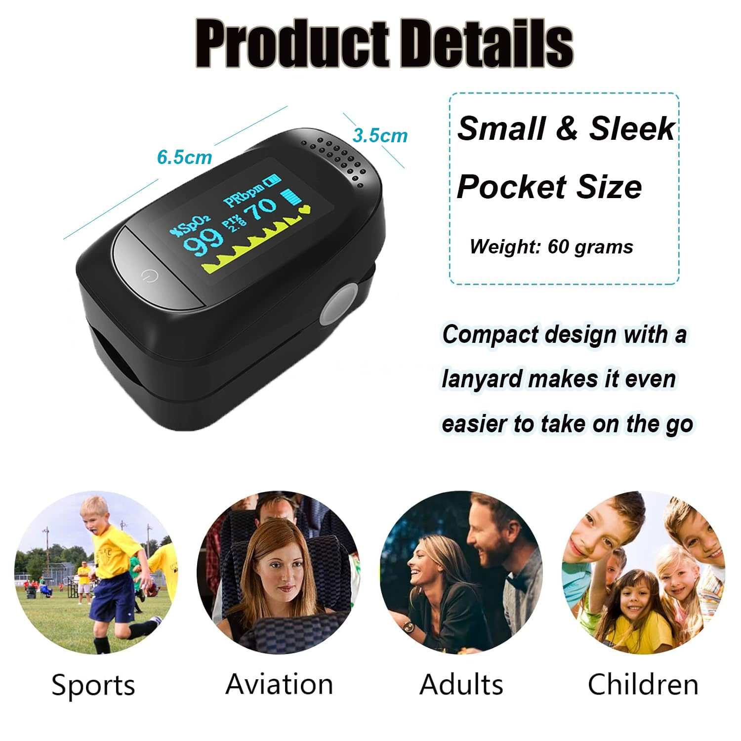 Wakouter Finger Pulse Oximeter, Blood Oxygen Saturation and Pulse Rate Monitor, with Color Screen TFT Display, Spo2 Reading Meter Pulse Rate Monitor for Adult and Child (Black） image number 2