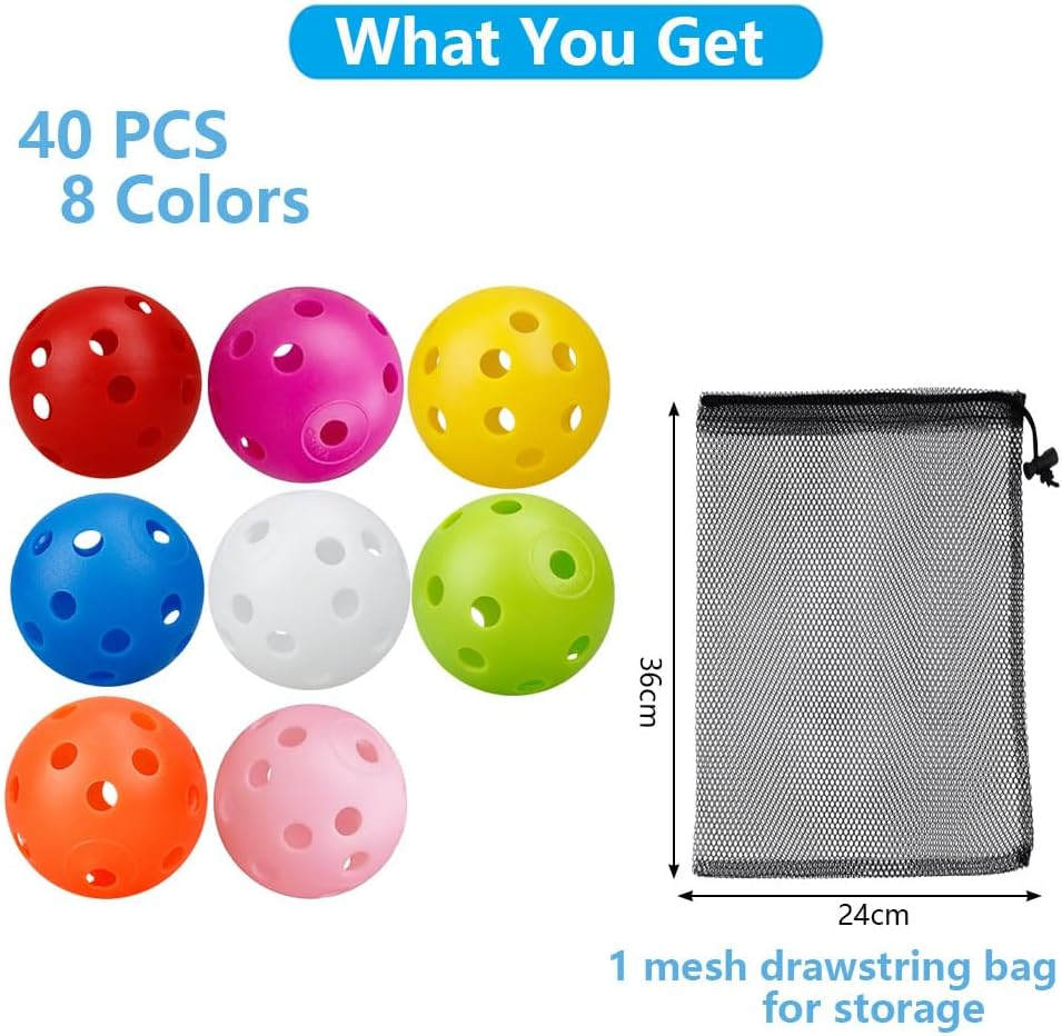 Vekol Practice Golf Balls 40 Pack, 42Mm Hollow Airflow Plastic Golf Balls for Backyard, Training Golf Balls for Driving Range, Swing Practice, Indoor and Outdoor Use