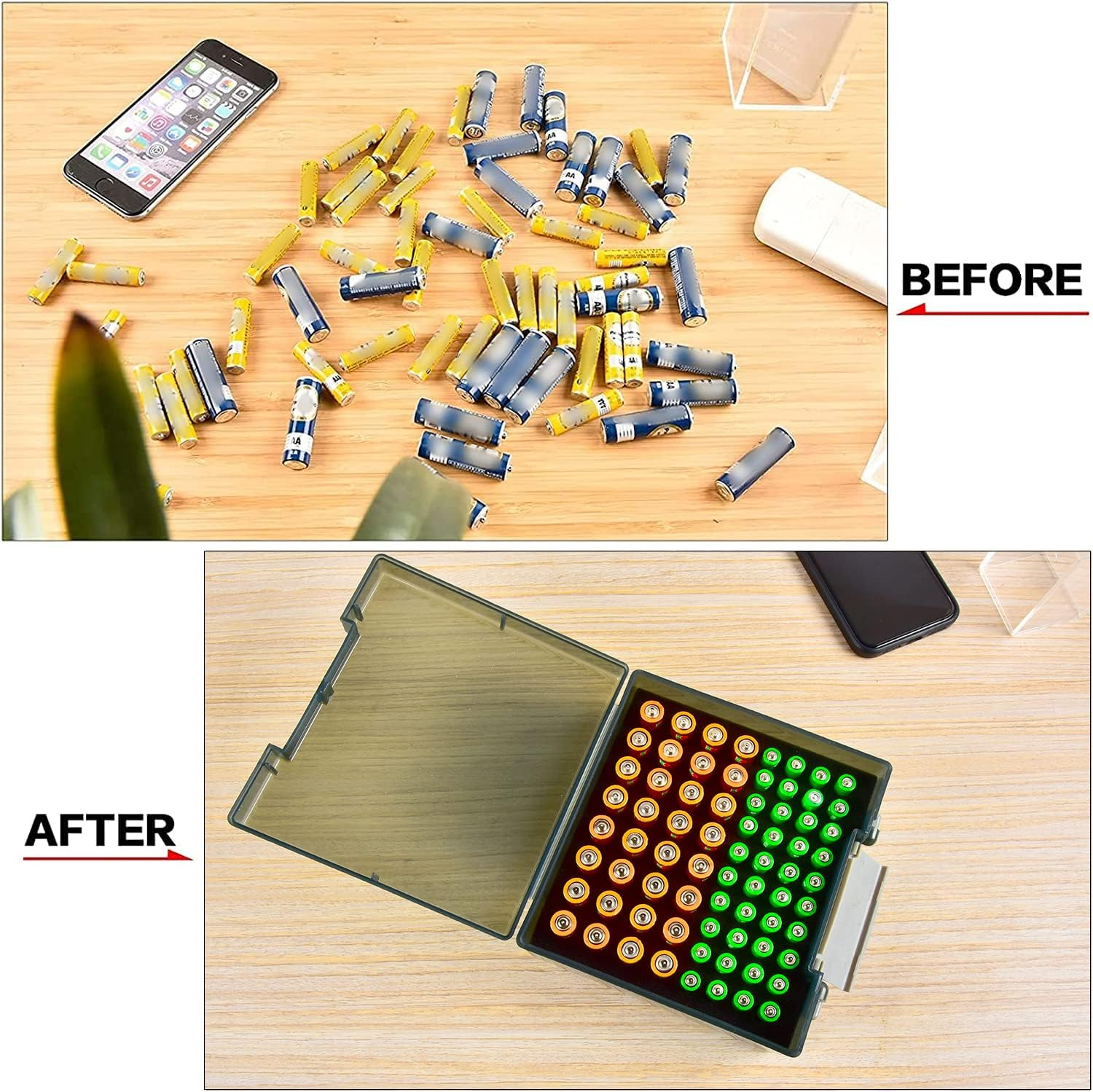 FULLCASE Battery Storage Organizer Holder Holds 72 AA AAA Batteries, Box Cases Garage Container, Home Drawer Organization Dispenser (Case Only) (White) (Gray)