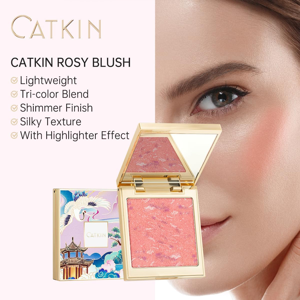 Makeup Powder Blush Cheek Colour Coral Pink Peach High Definition Natural Blusher image number 6