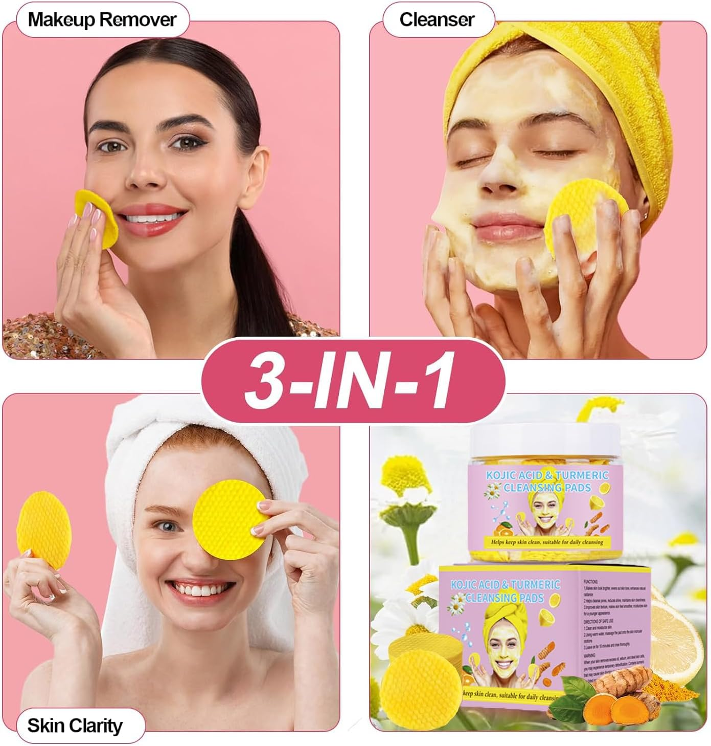 Kojic Acid & Turmeric Cleansing Pads - 100 Facial Cleansing Wipes with Vitamin C & B5 for Brightening, Exfoliating, Hydration & Gentle Dead Skin Removal | Hypoallergenic, Dermatologist-Tested image number 3