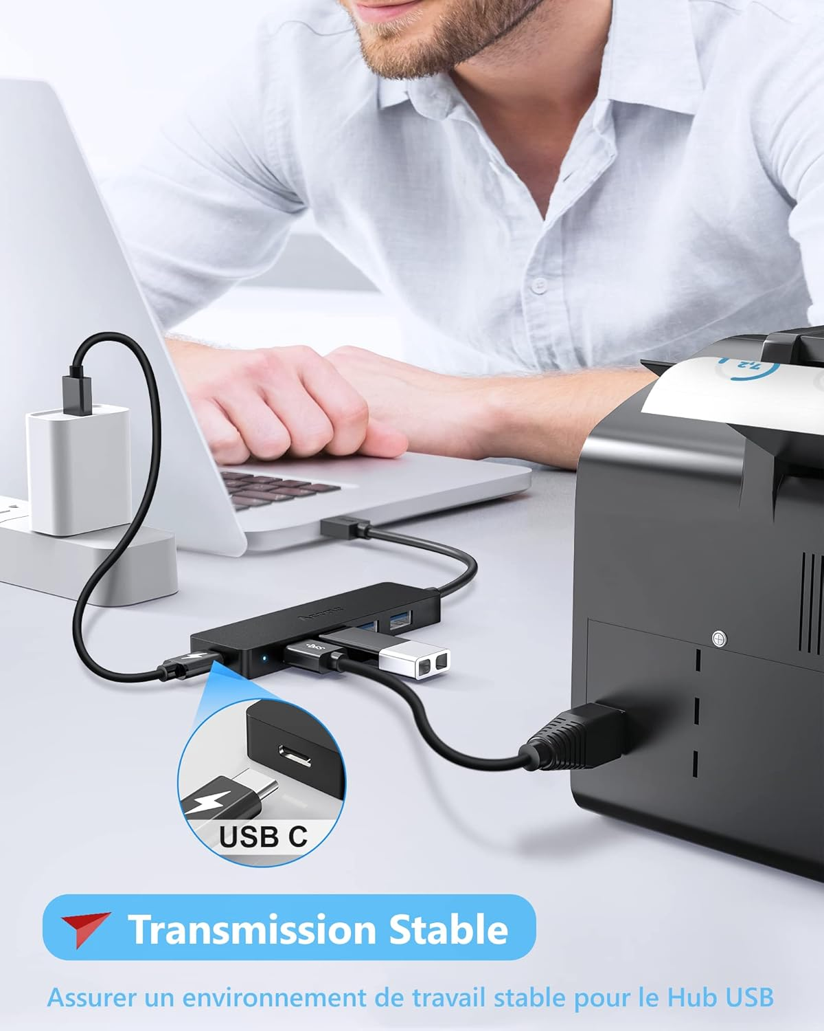 Aceele USB 3.0 HUB 5 Ports (With Power), Ultra-Slim with 4 Data Ports Type 3.0, Superspeed 5Gb/S, Micro USB Power Port, for Macbook Air/Pro, Surface Pro, Dell XPS 15, Flash Drive.