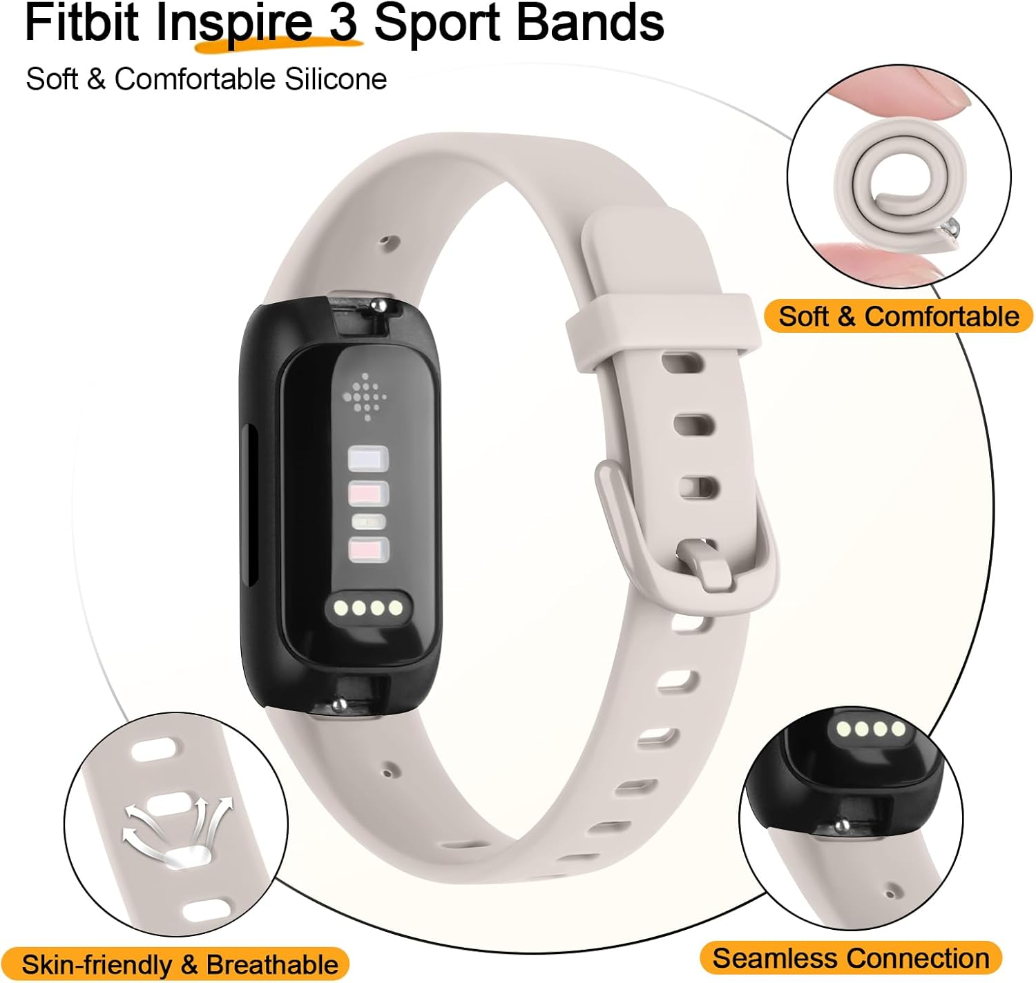 Leonids for Fitbit Inspire 3 Bands Women Men, 4 Pack Soft Sport Straps Compatible with Fitbit Inspire 3 Fitness Tracker image number 6