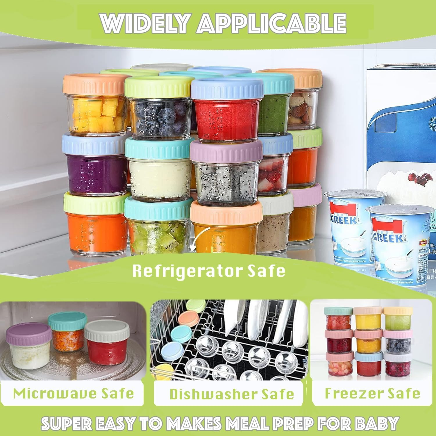 24 Pack Glass Baby Food Storage Containers 120Ml Baby Food Jars with Airtight Lids Small Meal Prep Jar for Vegetable Purees Fruit Baby Food Maker Microwave Dishwasher Freezer Safe Leak-Proof image number 2