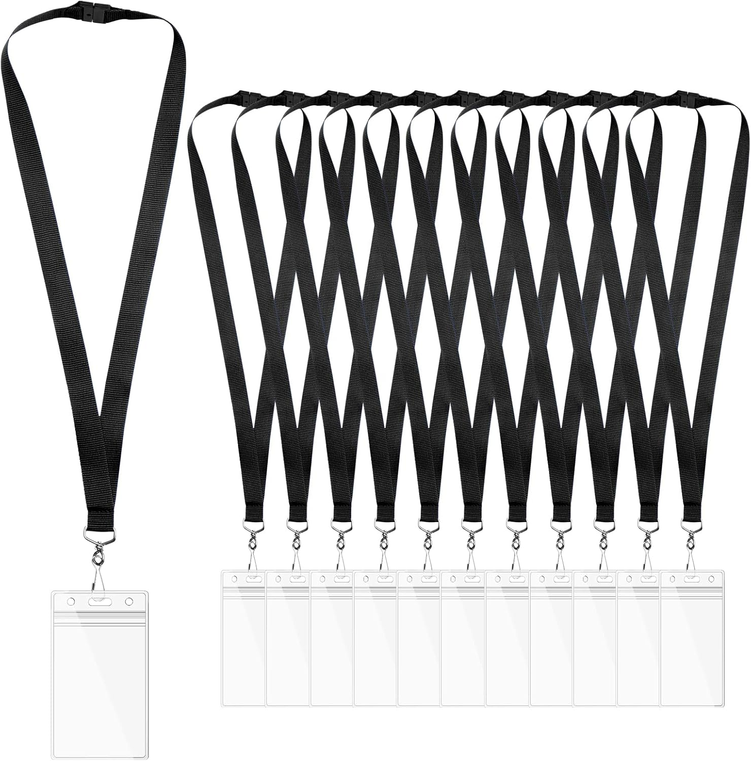 12-Pack Blue Safety Breakaway Lanyards with Waterproof Badge Holders, Metal Hook, Polyester Neck Straps for ID Cards, Events, Office, and Schools