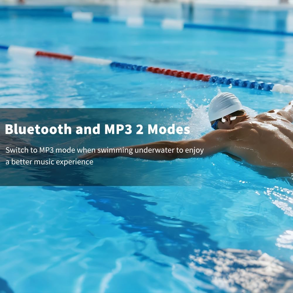 Bone Conduction Headphones, 32GB Memory Bluetooth Swimming Earphones with Luminous Breathing Lamp IPX8 Waterproof Headphone for Swimming, Running, Riding, White/Orange image number 2
