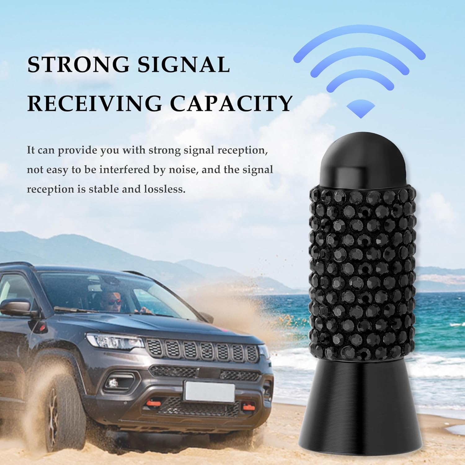 Bling Short Car Antenna Replacement,1.37" Stubby Antenna with 4PCS Screws & 2PCS Rubber Gaskets,Universal Automotive Exterior Accessories Vehicle Antenna for Truck Car (Black) - Blue image number 2