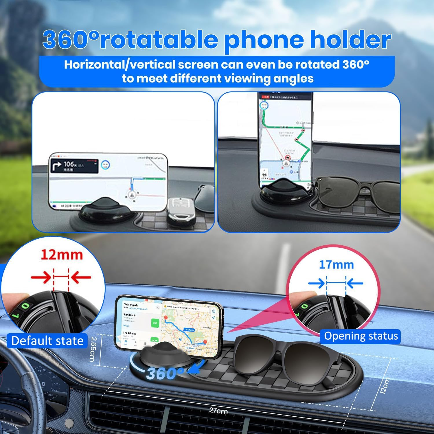4-In-1 Multifunction Car Anti-Slip Mat with 360&deg; Rotatable Phone Holder, Hidden Parking Number, Dashboard Pad for Sunglasses, Keys, Coins, Gadgets image number 5