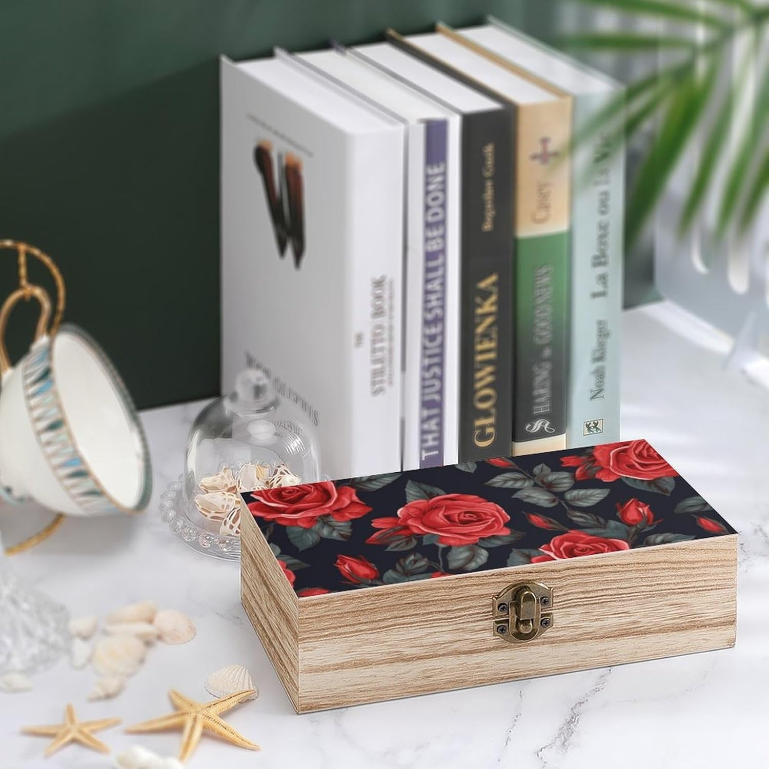 Red Rose Flowers Wooden Box Wood Wedding Keepsake Boxes with Lids Small Decorative Boxes Lightweight Wooden Memory Storage Box for Crafts Keepsakes Jewelry Photo Letter Storage image number 6