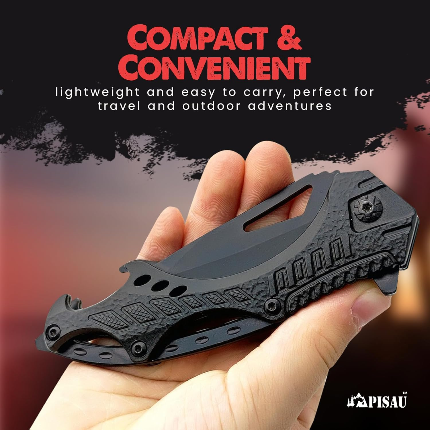 Folding Pocket Knife with Liner Lock, Bottle Opener and Glass Breake (Black) - Black image number 4