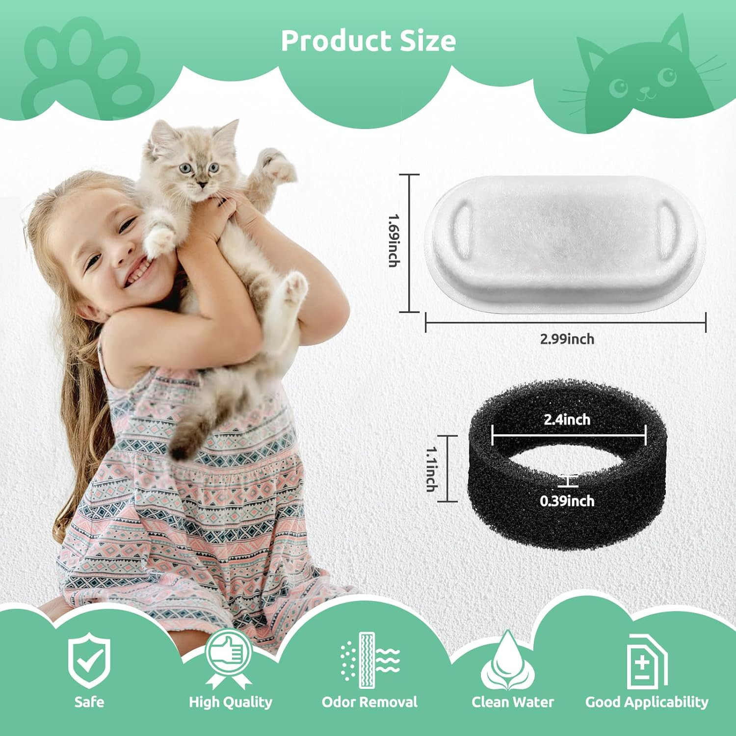 Cat Fountain Filter, Pack of 12 Replacement Filters for 108 Oz/3.2 L Stainless Steel Cat Fountain, 12 Pieces Carbon Filters and 12 Pieces Foam Filter Triple Filter for 2 L Drinking Fountain for Cats image number 6