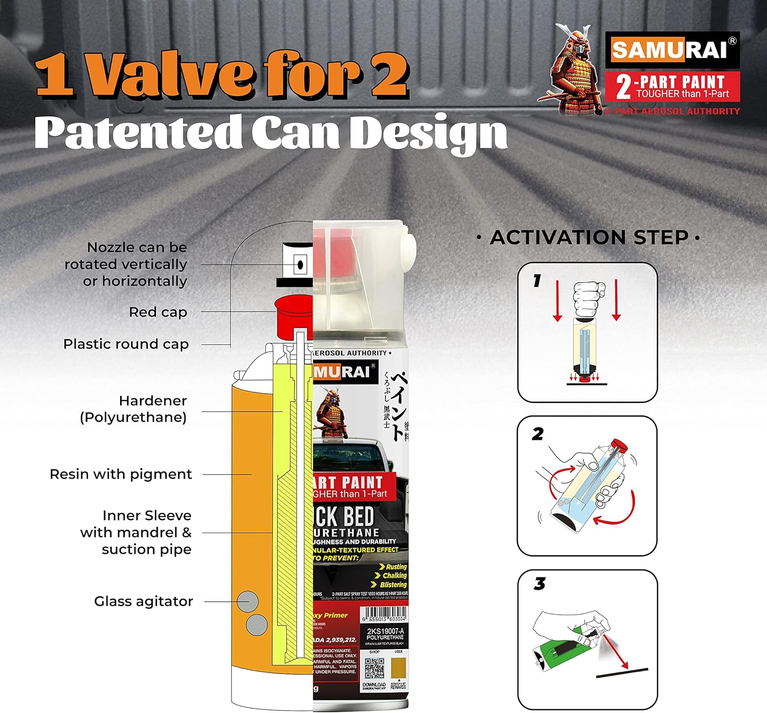 Samurai 2-Part Polyurethane Granular Textured Truck Bed Liner Spray Paint - 11.3 Ounce UV Resistant and Rust Resistance (BLACK, Pack of 1 Can) image number 4