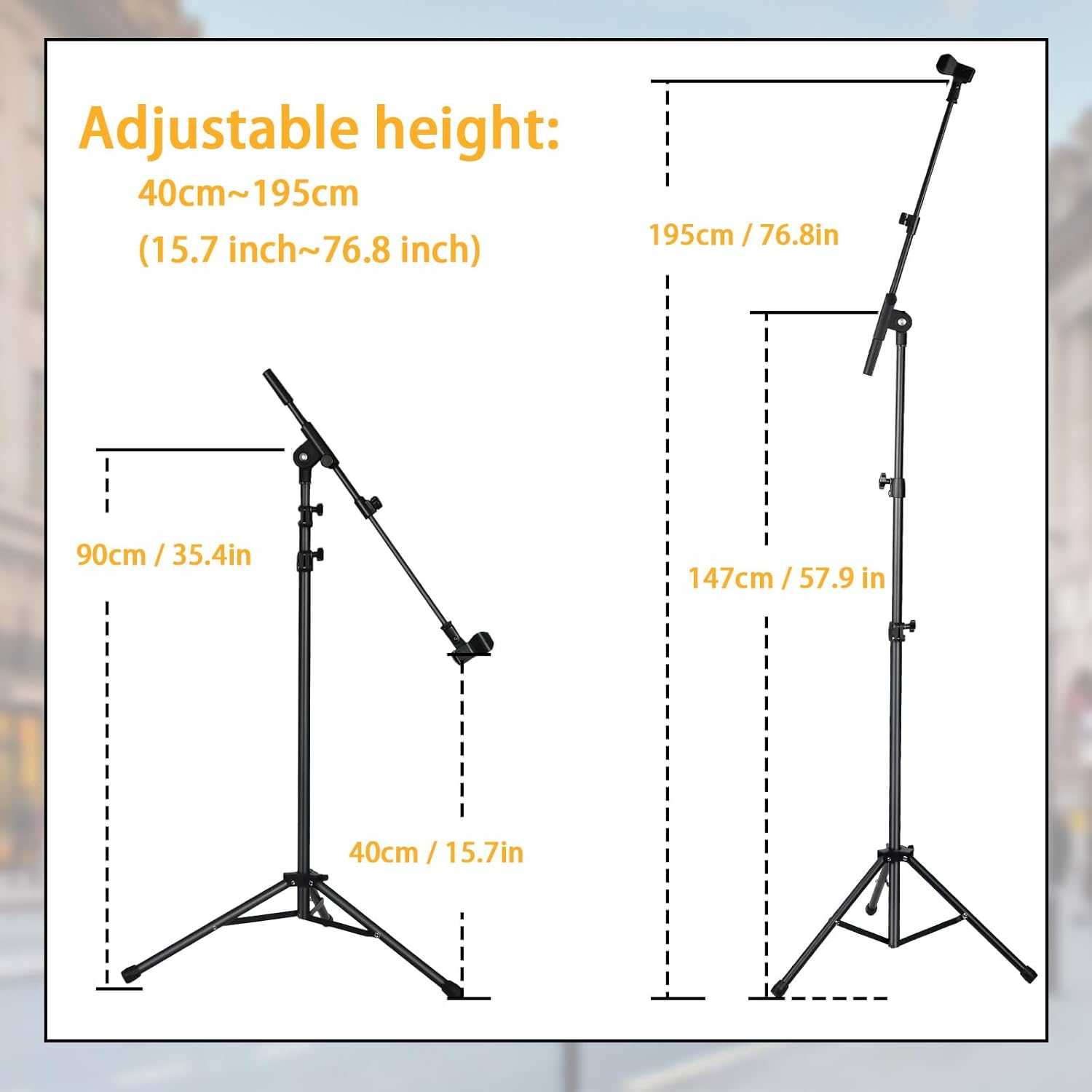 Lemxadd Tripod Mic Stand Floor Boom Arm for Blue Yeti Shure SM58 SM57 SM48 Samson Q2U Fifine K6 K688 AM8, Floor Microphone Stand with Carrying Bag, 3/8" to 5/8" Adapter, 2 Mic Clips and Cable Ties image number 4