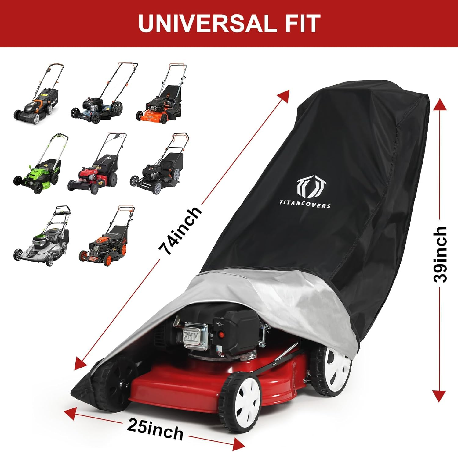 Titancovers Lawn Mower Cover with PA Coating & Double Drawstring & Storage Bag, Heavy Duty 600D Polyester Oxford Push Mower Cover, Waterproof Lawnmower Covers for Outdoor