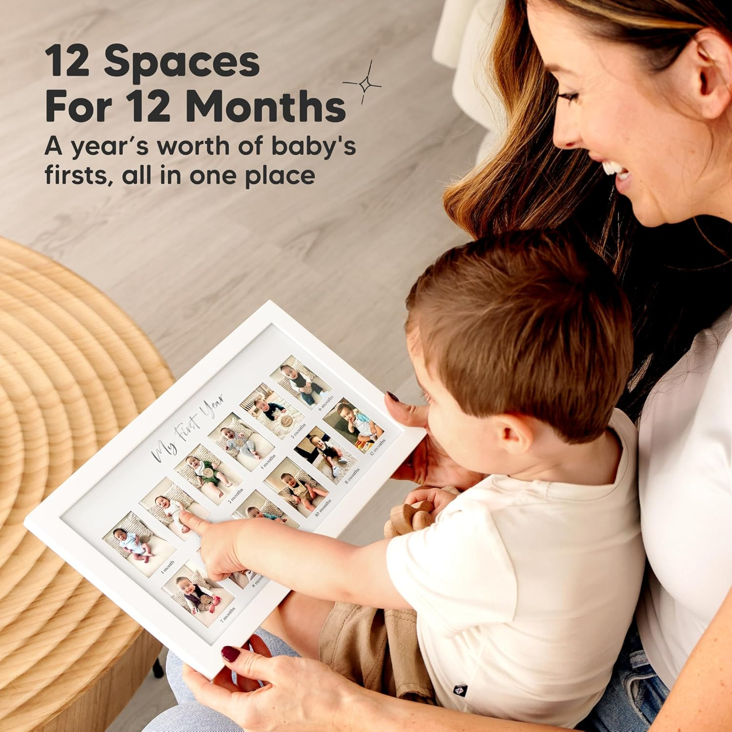 My First Year Photo Frame, 12 Months Baby Photo Frame for Newborn Girl, Boy, Baby Shower Gifts Keepsakes, Gender-Neutral Baby Milestone, 1St Nursery Decor Photo Collage Display Board (Alpine White) image number 6