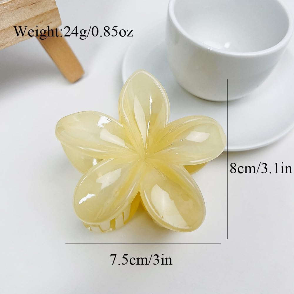 Creamy Yellow Hawaiian Flower Claw, Preppy Flower, Plumeria Clip, Hibiscus Claw for Women, Large Claws for Thick Hair, Hairs Accessories image number 3