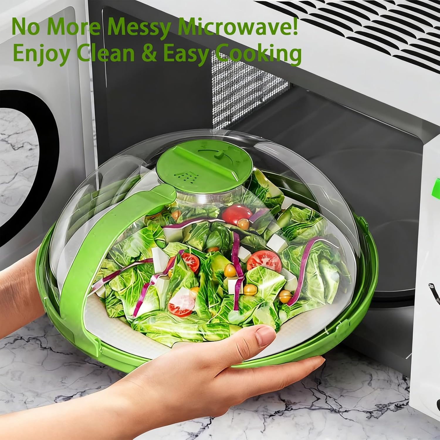 Microwave Splash-Proof Lid, Transparent with Handle and Tray, Adjustable Steam Hole Microwave Food Cover, 10.2X3.9 Inch Kitchen Magnetic Lid image number 3