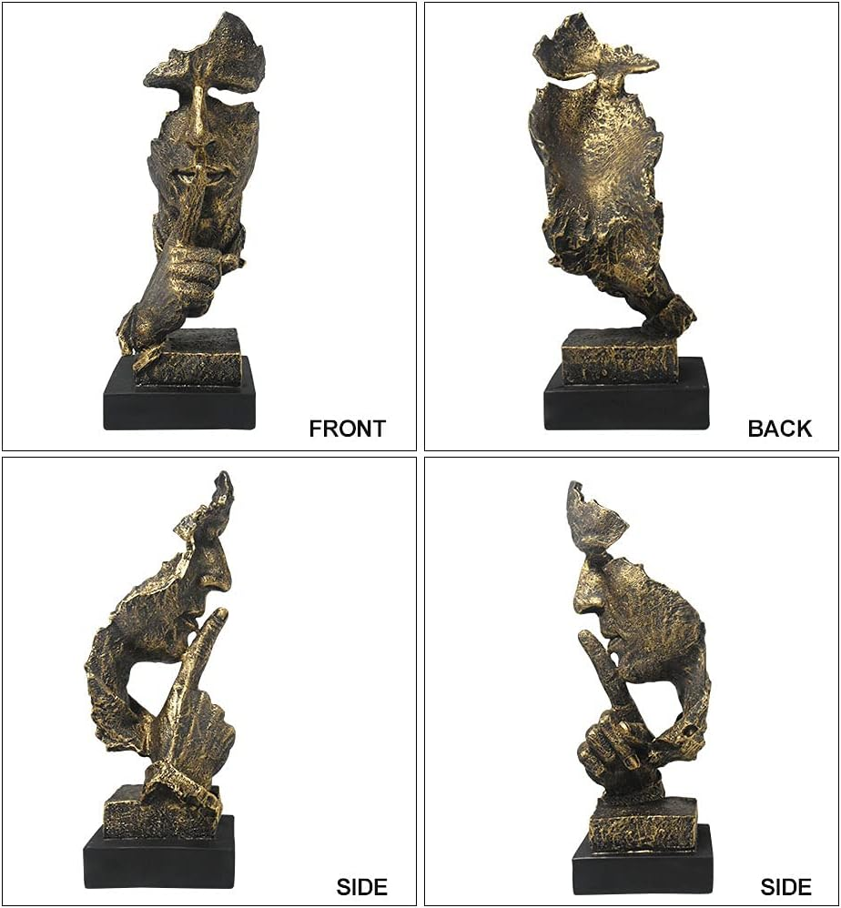 Thinker Statue - Silence Is Gold Modern Decor Creative Abstract Art Figurine Resin Sculptures Decoration Room Home Study Office Figurines for Desktop Shelf Table Ornament (Bronze) - Gold,Silver image number 5