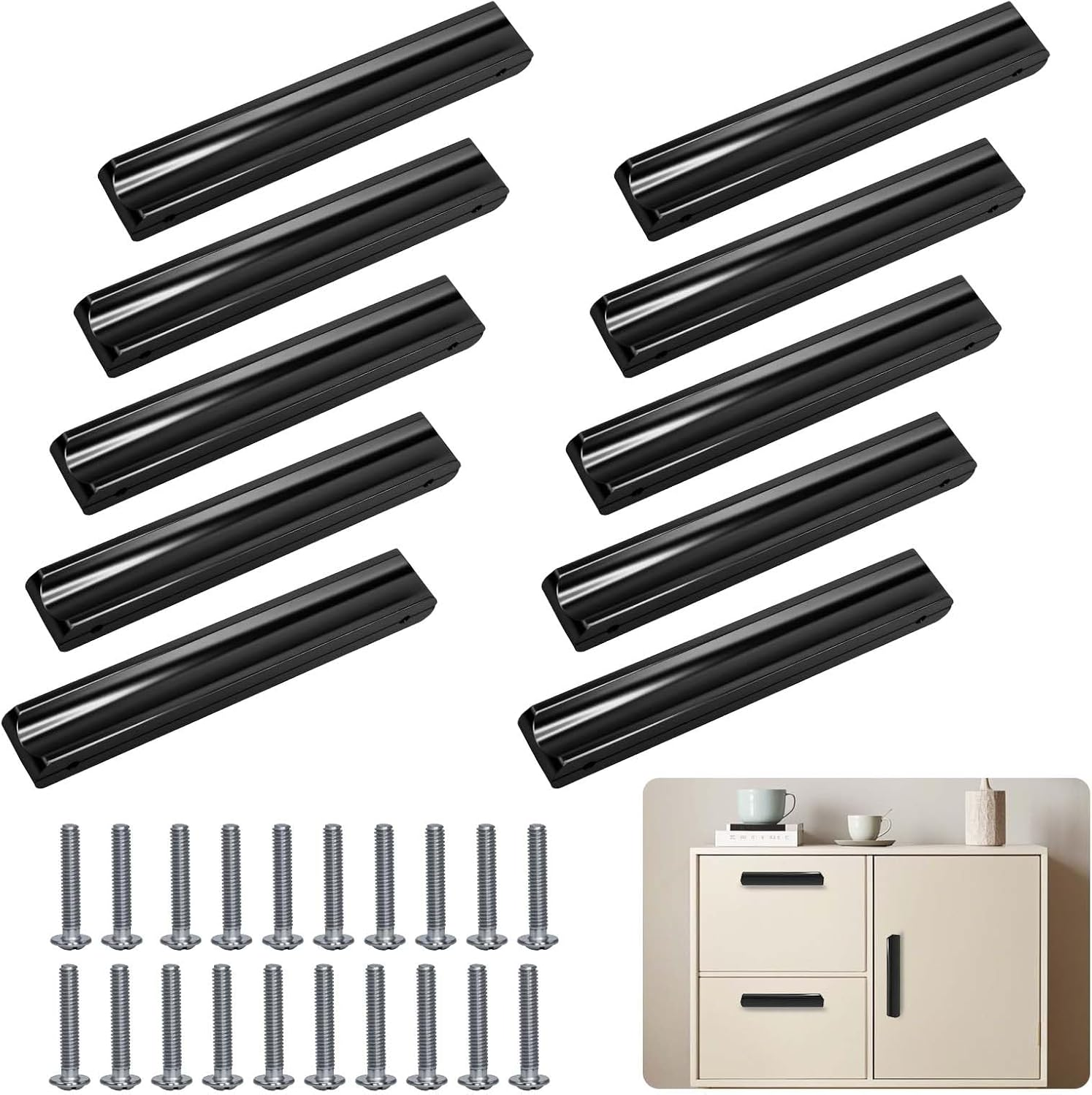 Fiabgum 10 Pcs Cabinet Handles Drawer Pulls Hardware Kitchen Handles Furniture Handle Furniture Decoration for Cabinets Cupboard Dresser Drawers Pulls - 3.8Inch Hole Center, Black