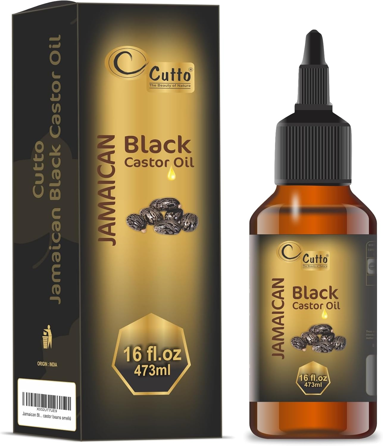 CUTTO -THE BEAUTY of NATURE Organic Jamaican Black Castor Oil (473 Ml),Traditional Handmade with Typical and Traditional Roasted Castor Beans Smell.