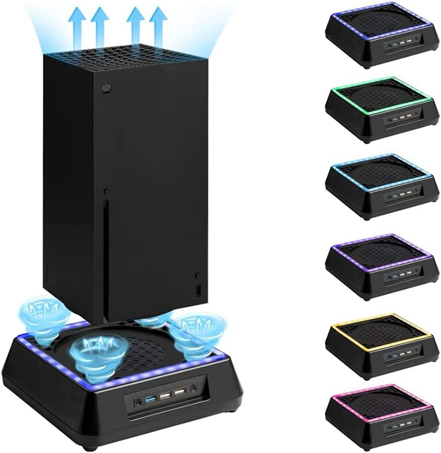 Iesooy Upgraded Cooling Fan for Xbox Series X, RGB LED Light Stand Base with 3 Levels Adjustable Speed Cooling Fan Cooler System, Low Noise, Extra 3 USB Ports(Black) image number 3