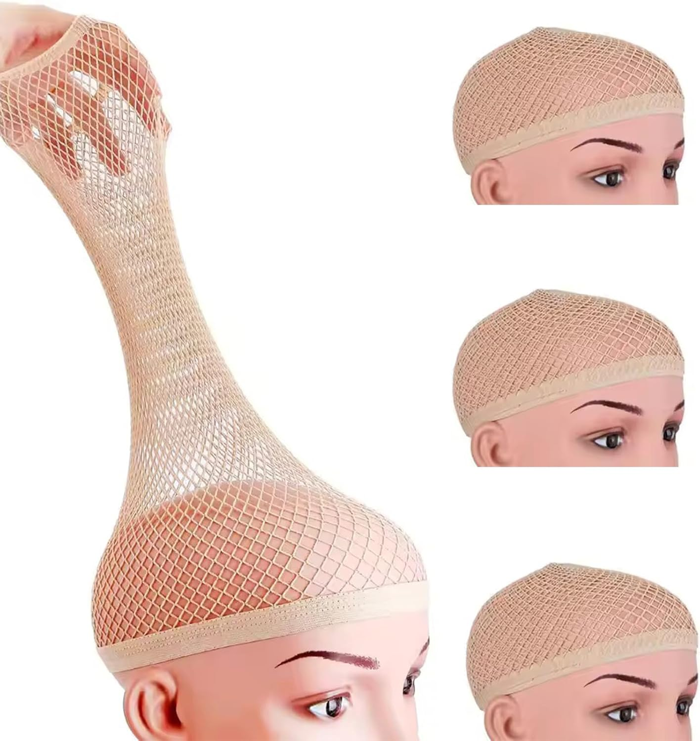 3 Pack Long Wig Caps Natural Nude Mesh Net Wig Cap - Open End Wig Cap for Long and Short Hair Long Wig Caps Mesh Net Wig Cap Bald Cap Hair Net (Breathable Comfort Fit) (Natural Nude)