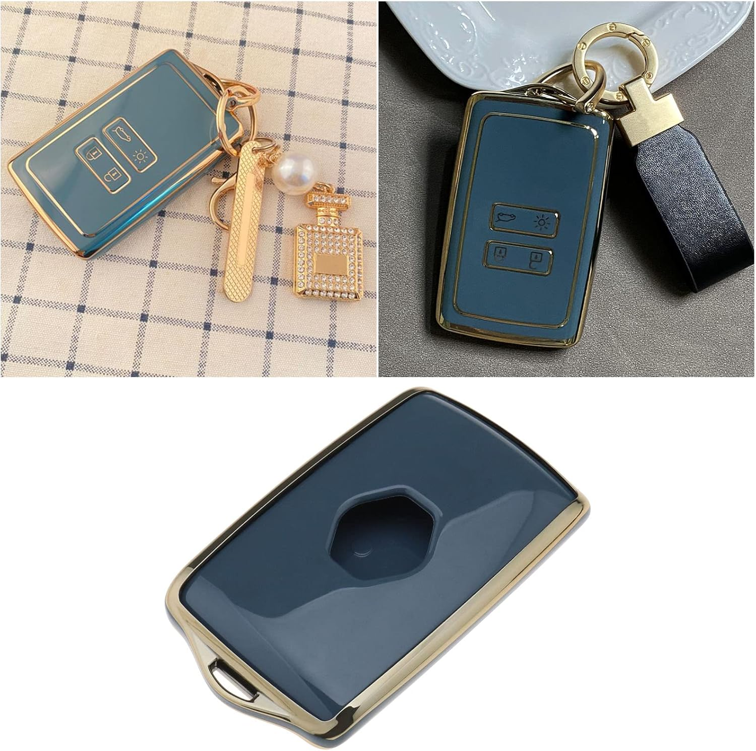 Emagtech Car Key Cover Replacement Compatible with Renault Clio/Espace 5 / Master Bus/Talisman/Megane (IV/4) TPU Key Fob Cover Blue - White image number 6