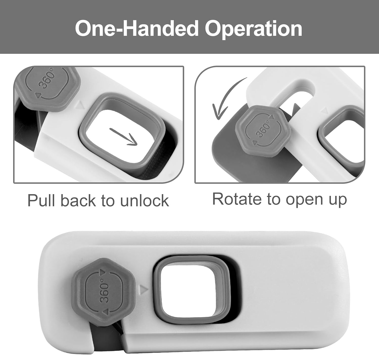 2 Pack Childproof Refrigerator Lock,Fridge Locks,Freezer Lock Apply to Max 1"(25Mm) Sealing Strip,Cabinet Cupboard Lock for Toddlers,Easy to Install,No Tools Need or Drill,Grey