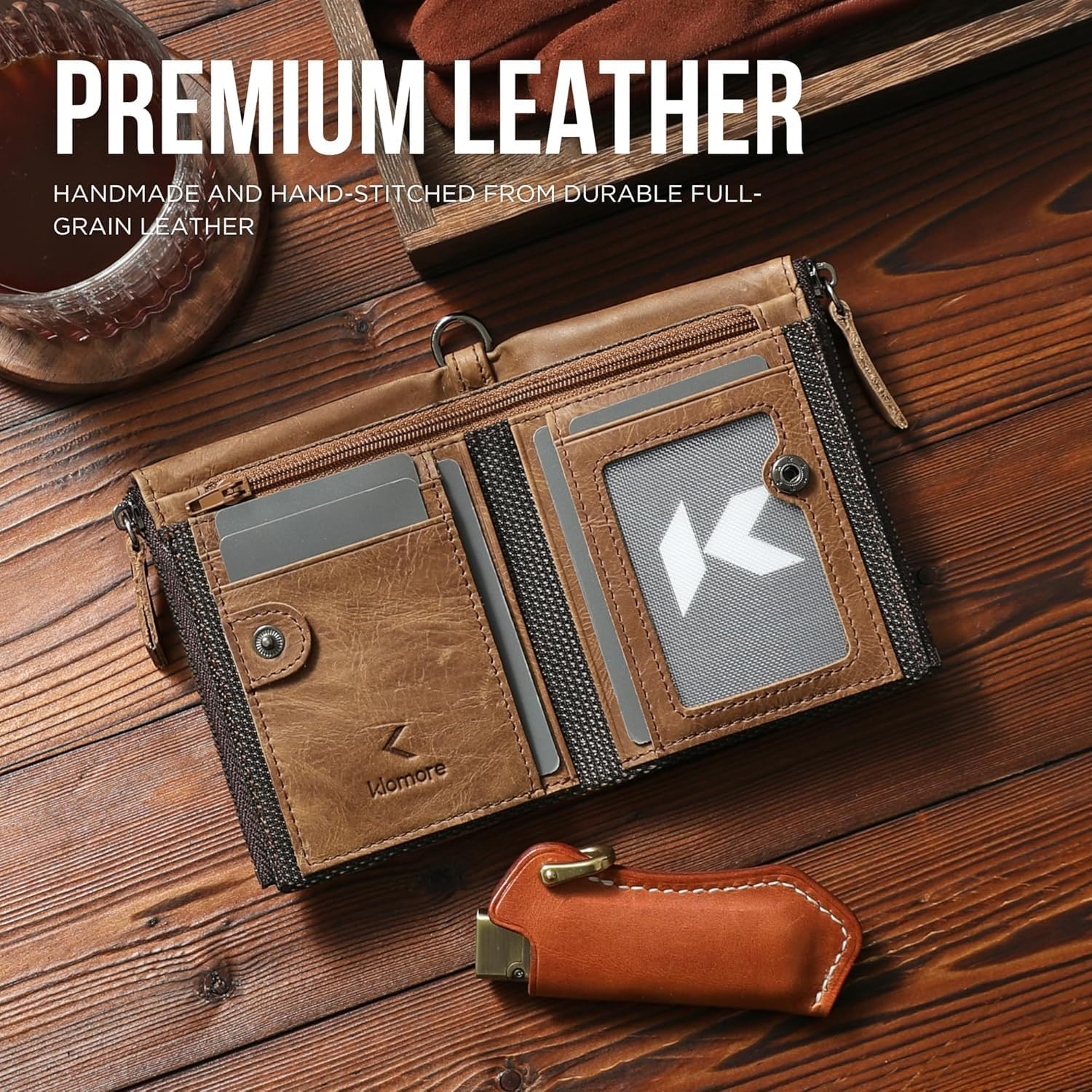 Chain Wallets for Men Leather, Zipper Wallet with Chain, RFID Blocking Bifold Mens Vintage Large Purse Credit Card Holder Gifts for Men