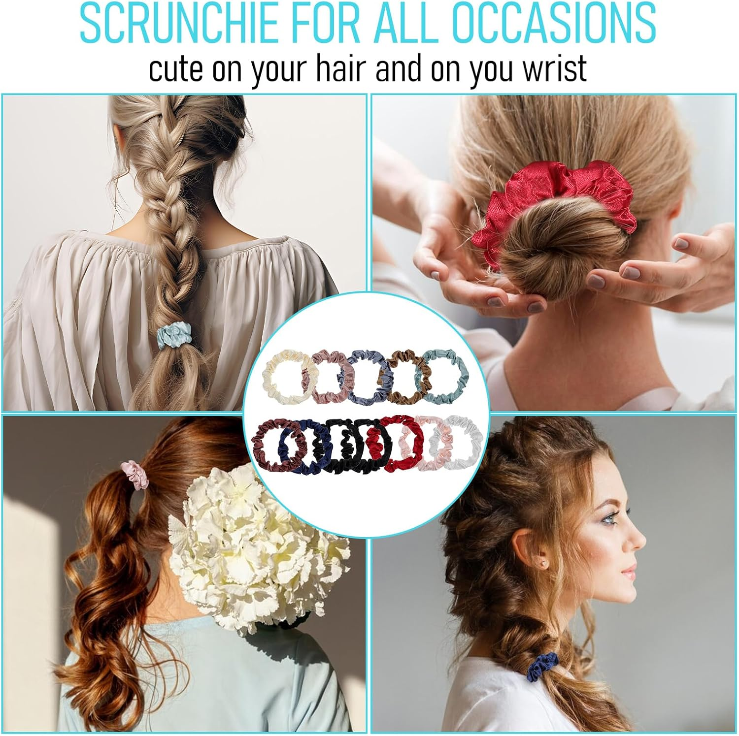 Wanmu Pack of 12 Satin Silk Small Hair Ties, Soft Silk Hair Bands, Elastic Ponytail Holder, Satin Hair Accessories for Women and Girls