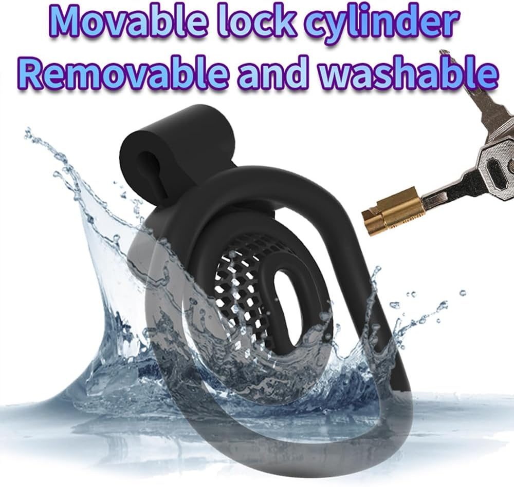 Male Chastity Device Cock Cage Flat Chastity Penis Cage with 4 Different Arc Rings and 2 Keys for Men'S Penis Bondage SM Sex Toys (Black, Negative Pole) image number 1