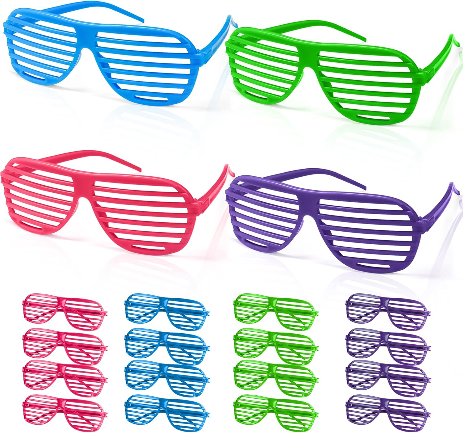Novelty Place Neon Color Shutter Glasses 80'S Party Slotted Sunglasses for Kids & Adults - 12 Pairs (4 Colors)
