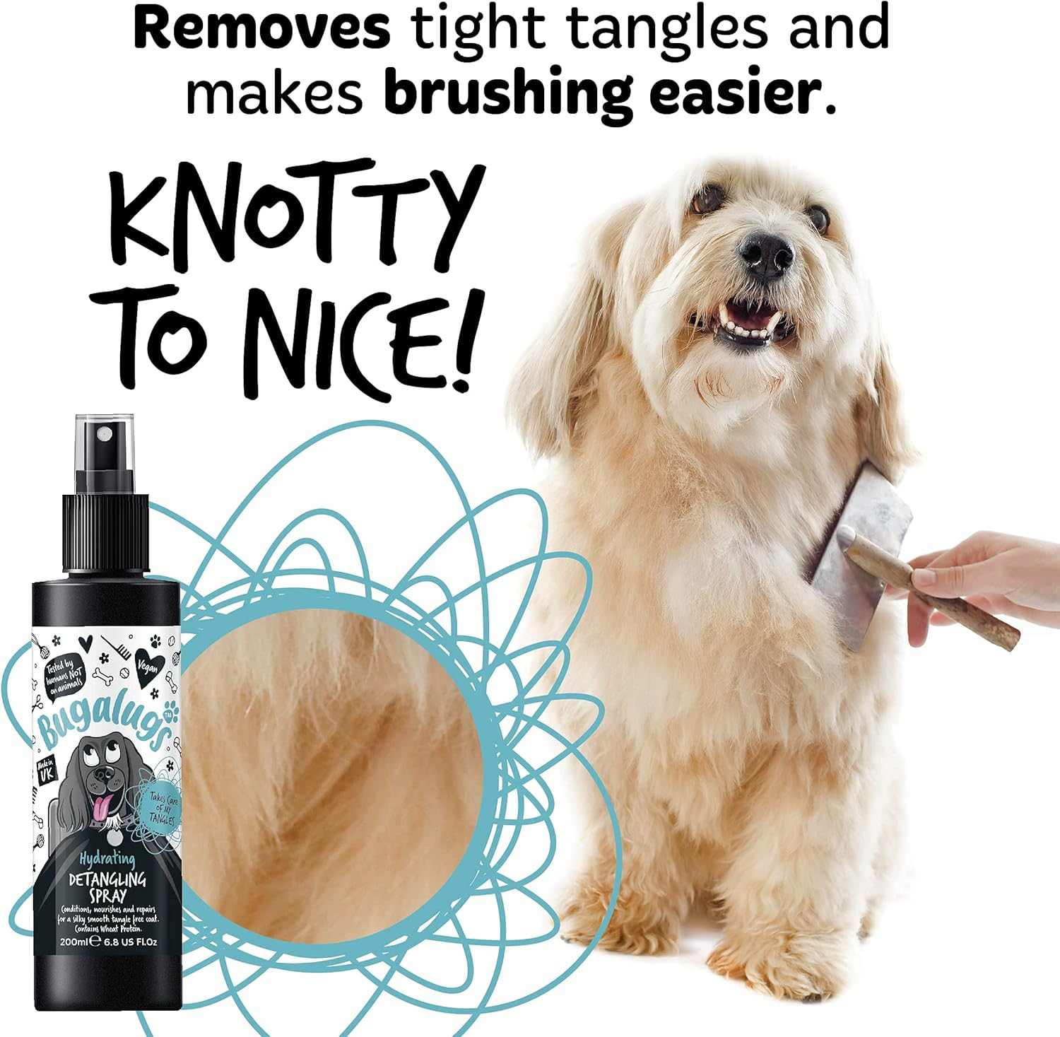 Bugalugs Dog Detangler Spray - Leave in Conditioner Spray for De Matting. No Tangles. Professional Dog Grooming Formula Contains Wheat Protein. Pet Detangling Spray Knot Removal (200Ml) image number 2