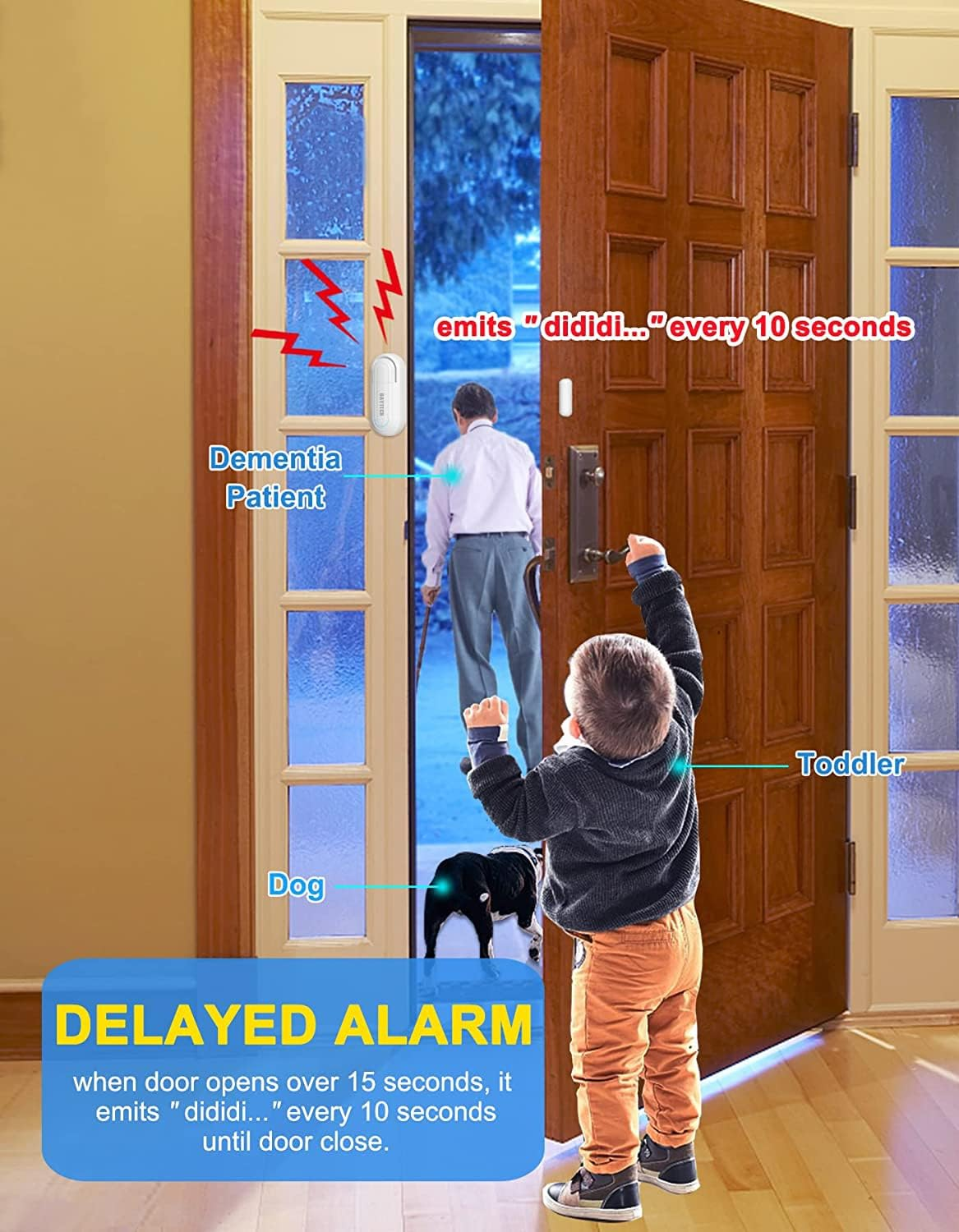 DAYTECH Door Alarm Sensor Volume Adjustable Door Open Chime 0-120 Db Window Alarm with 4 Modes for Kids Safety Dementia Patients Home Security, 1 Pack image number 2