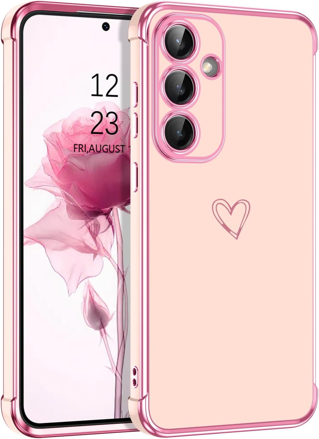 GUAGUA Case for Samsung S25 FE 5G 6.7", Cute Heart Pattern Cases Soft TPU Plating Cover for Women with Camera Protection & 4 Corners Shockproof Protection, Black