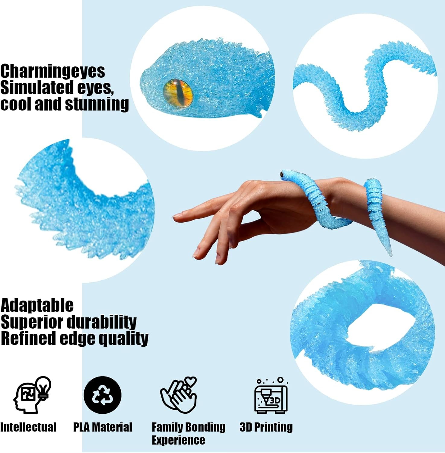 Crystal Snake Toy, 1 PCS 3D Printed Toys for Party, Birthday Gift, Novelty Decoration (Length 30Cm/11.81In, Blue) - Rainbow image number 6